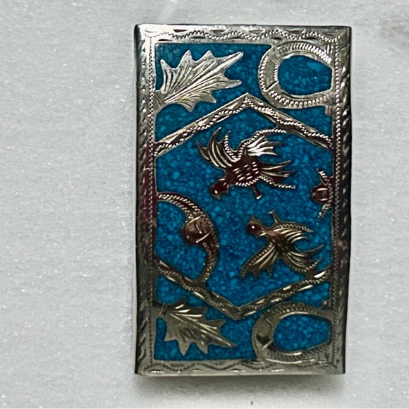 Western/Cowboy Hat/Horseshoe ~Turquoise Crushed Rock Inlay W/Silver Tone Buckle - Picture 11 of 16